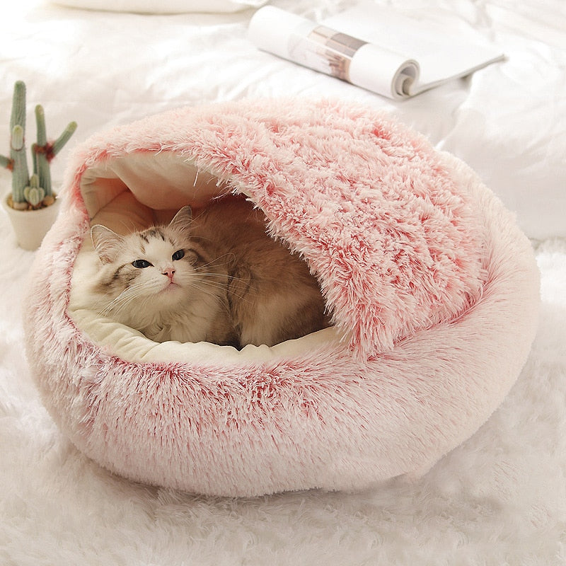 Cozy Cat Cave Bed Made of Soft Cotton – Round Shape for Stress Relief and Joint Support, Easy to Clean 2