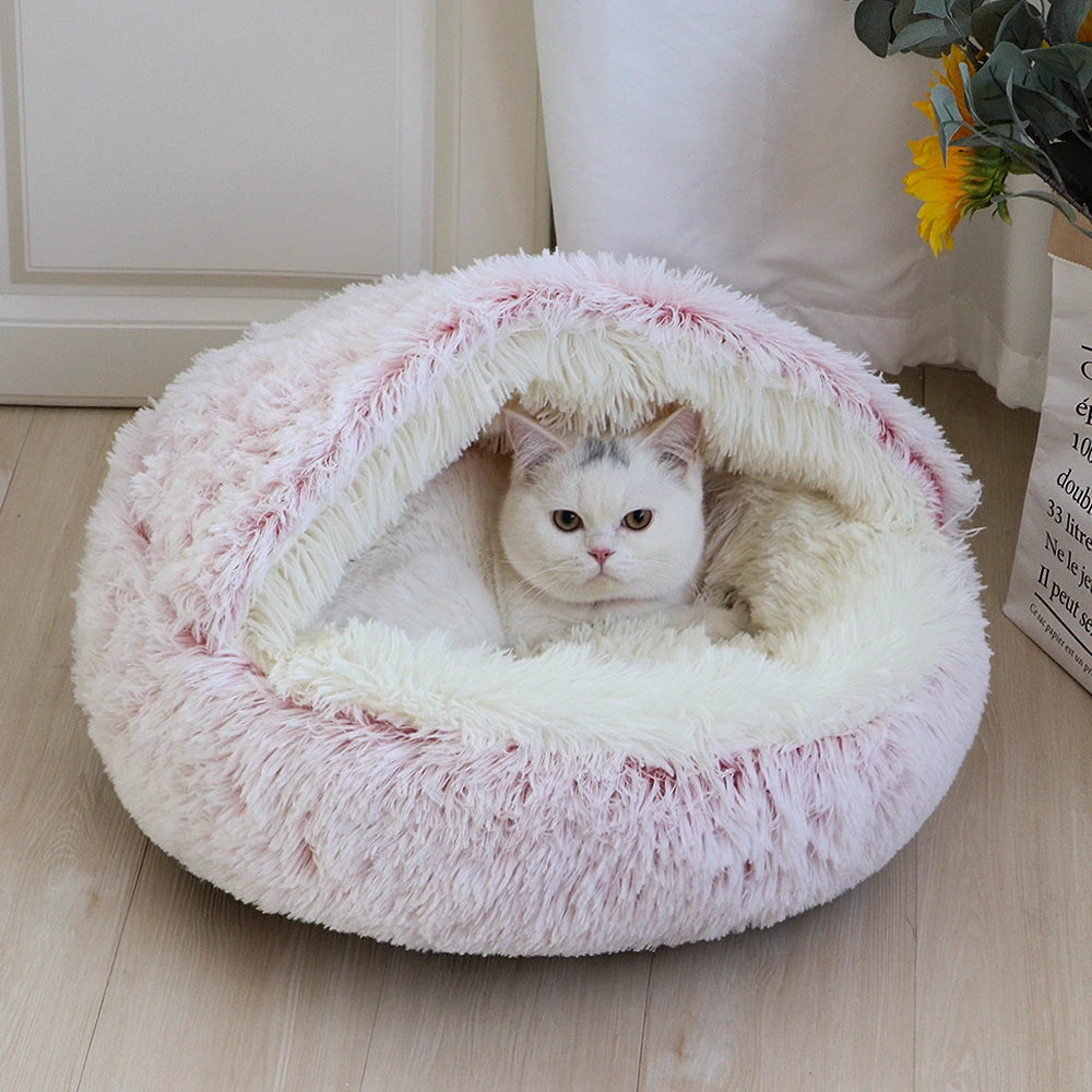 Cozy Cat Cave Bed Made of Soft Cotton – Round Shape for Stress Relief and Joint Support, Easy to Clean 3