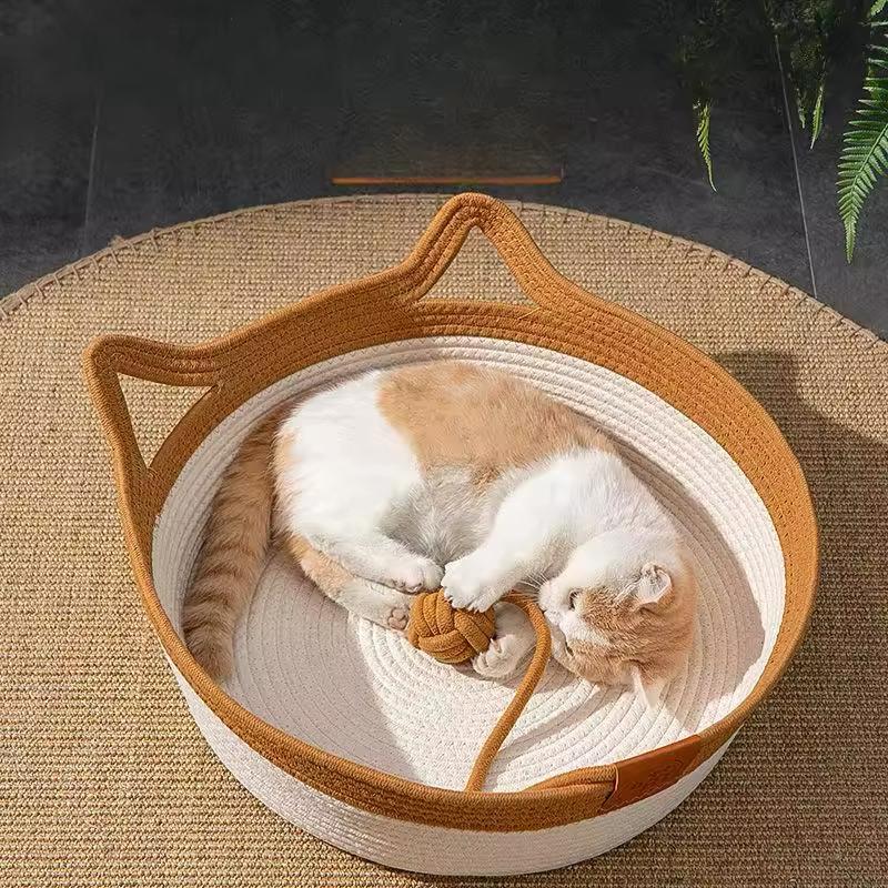 Hand-Woven Cotton Cat Bed – Durable, Cozy Retreat with High Side Walls, Available in Small, Medium, Large Sizes 1
