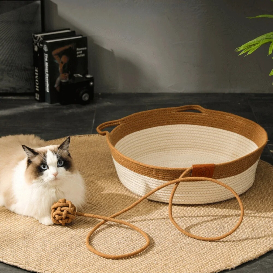Hand-Woven Cotton Cat Bed – Durable, Cozy Retreat with High Side Walls, Available in Small, Medium, Large Sizes 2